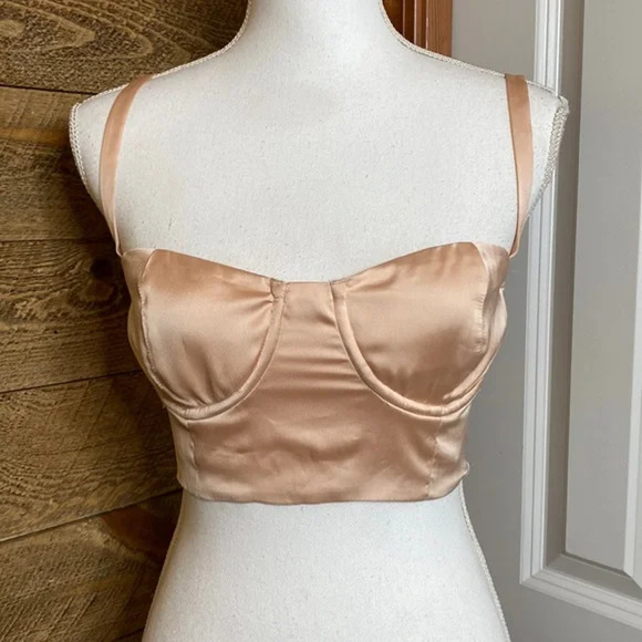 For Love & Lemons Satin Crop Top Blush Adjustable Strap Size Small - Picture 1 of 5